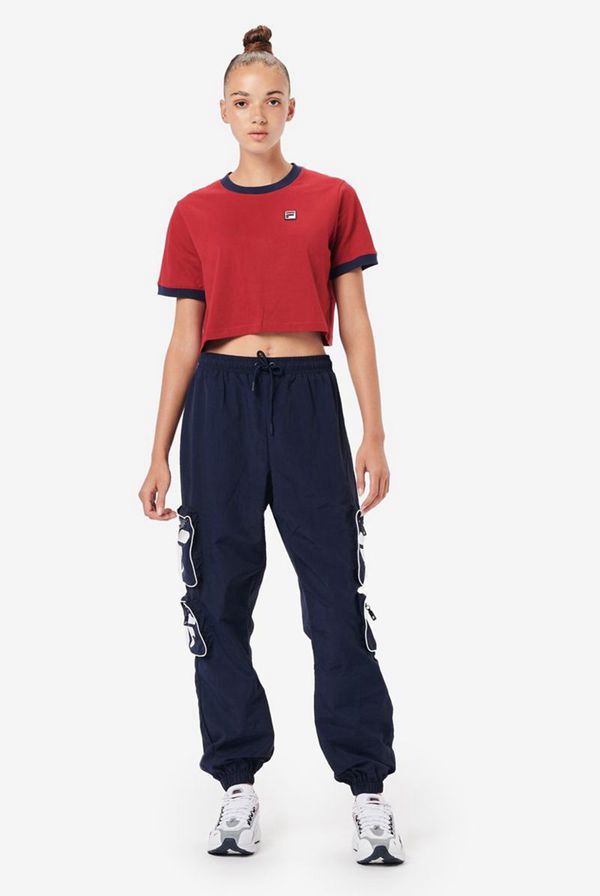 Fila Khaleesi Crop Women's T-Shirts - Red/Navy,NZ 196-19643